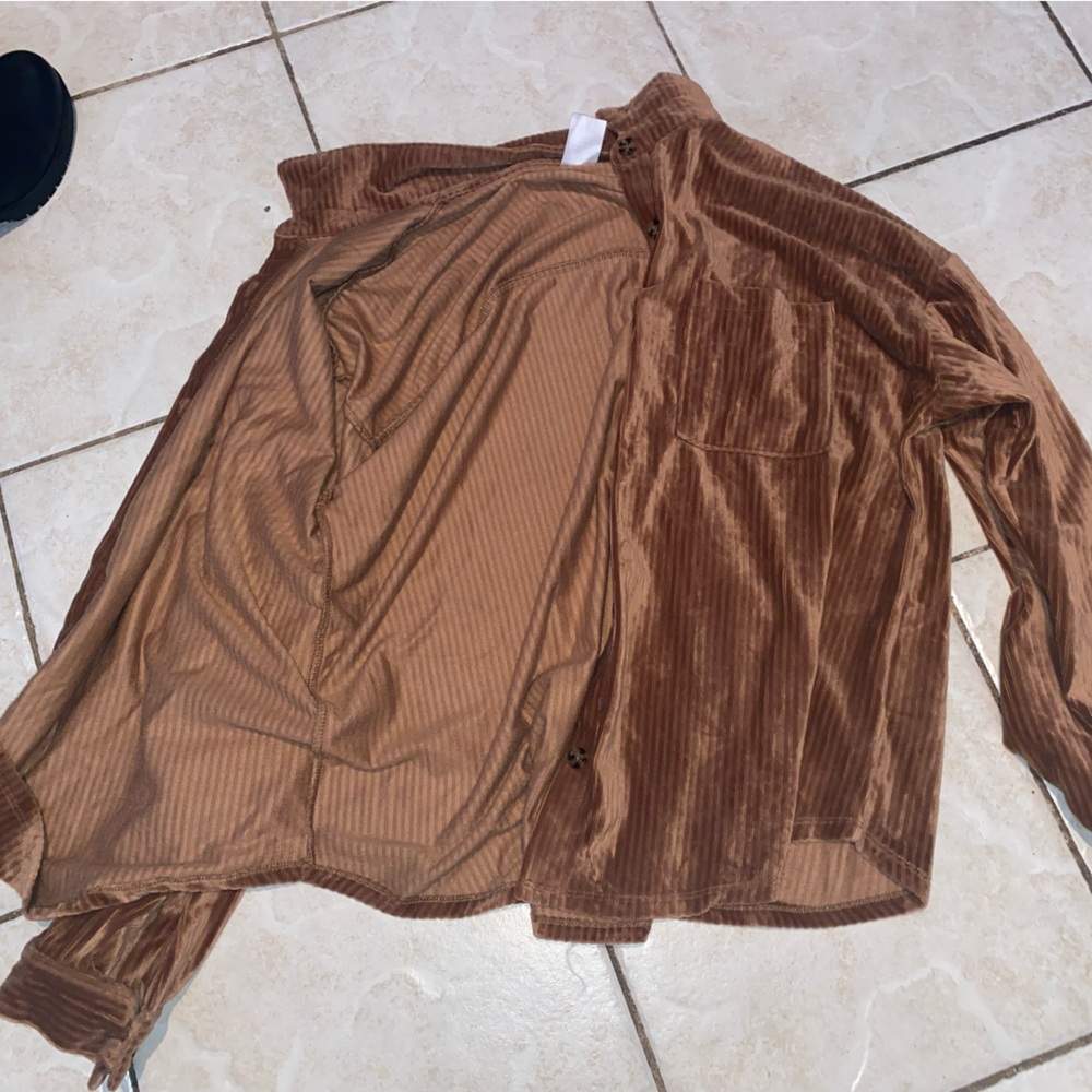 brown, 3XL, corduroy, button up